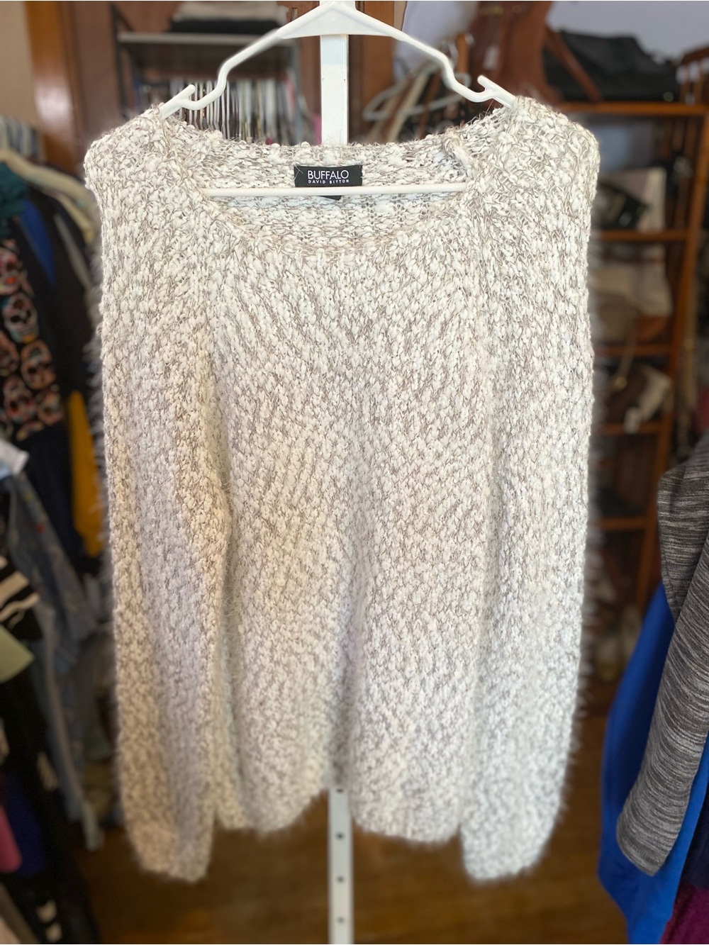 Buffalo David Bitton Cream Textured Crewneck Eyelash Sweater